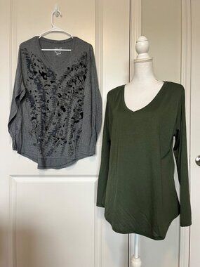 Just My Size Jennifer Lauren Womens V-Neck Long Sleeve Tops Set Size 2X Plus Lot